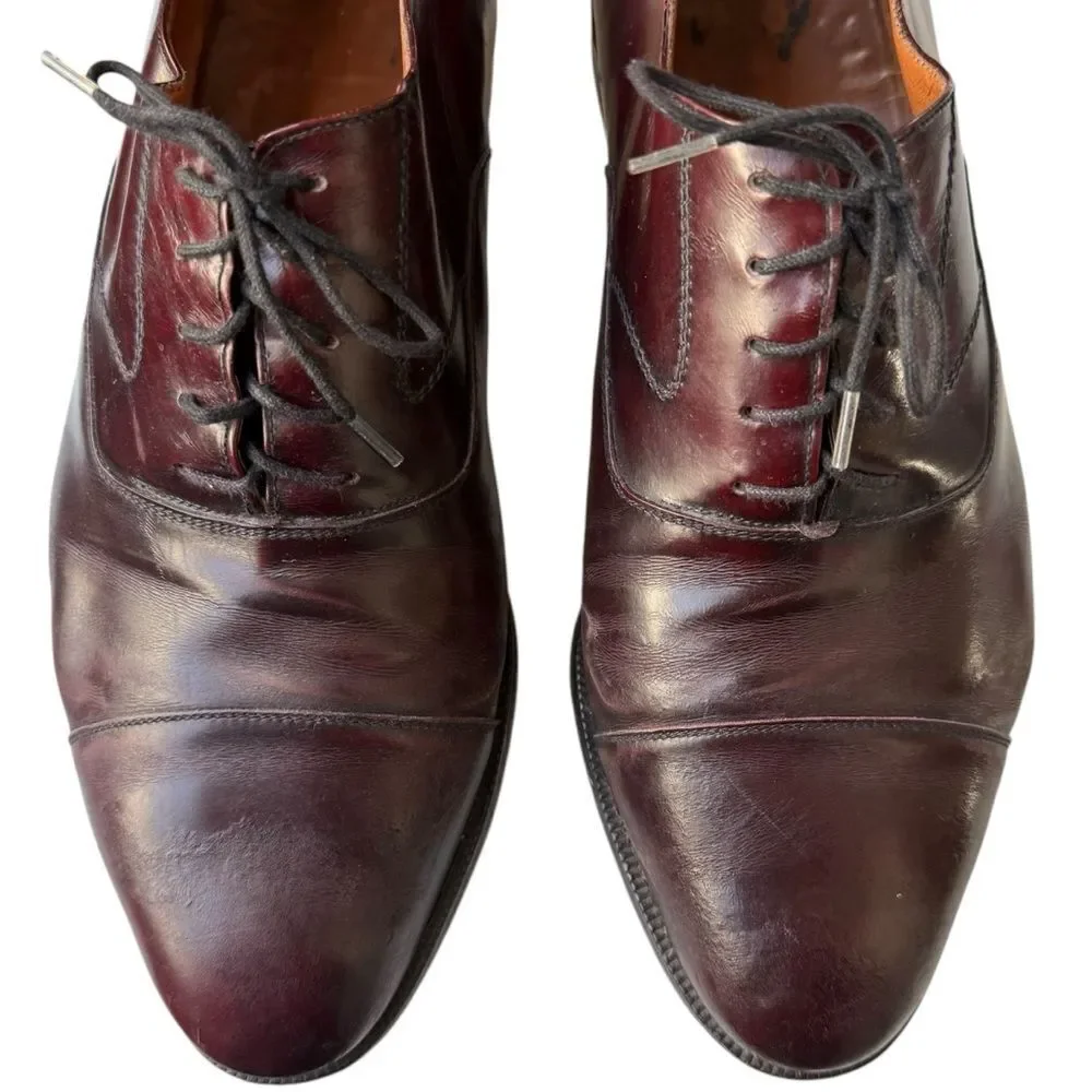 Leather Cap Toe Lace Up Oxford Dress Shoe Men’s Size 10 D Bordeaux Made in Italy